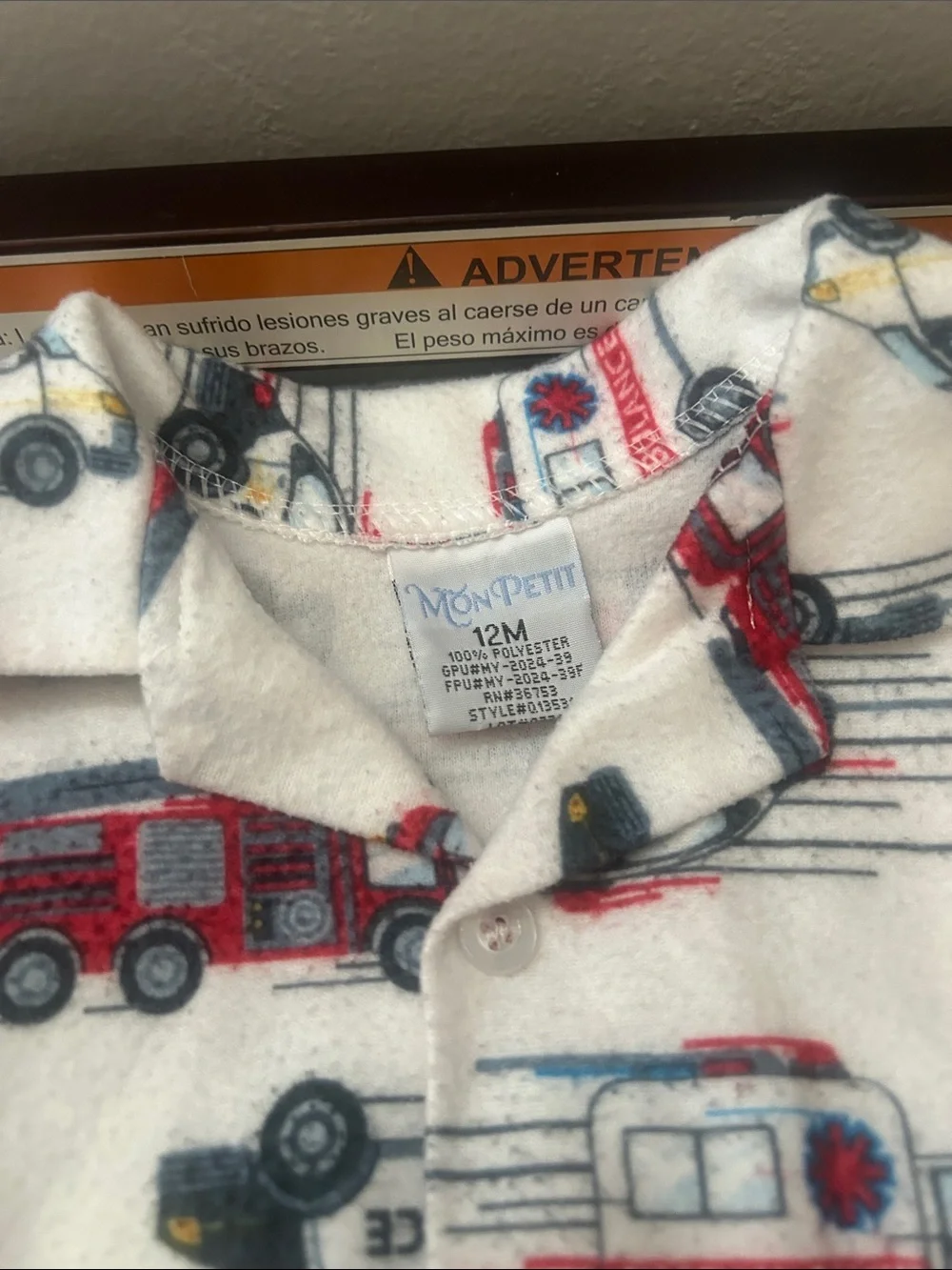 Cozy infant Firetruck Pajama Set - Cream with Red and Black